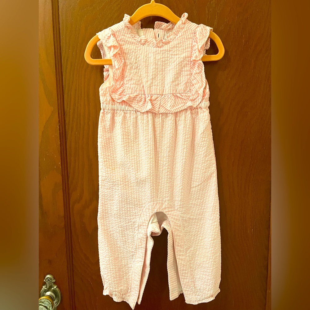Janie and jack pink seersucker jumpsuit